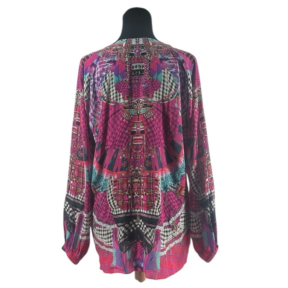 Camilla Desert Discotheque silk blouse lace-up heavily embellished boho sz 8 - Picture 13 of 13